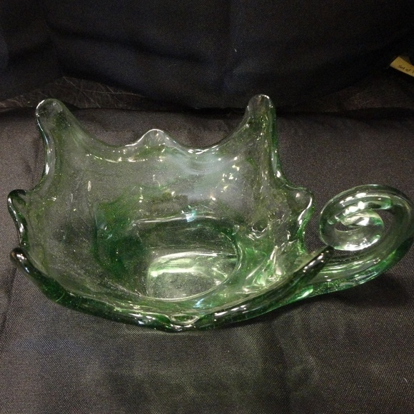 Vintage Hand Blown Glass MCM Cornucopia Swirl Tail Dish/Bowl - Picture 2 of 2